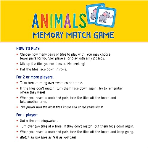 Animal Memory Match Game with 72 Cards for Kids Learning