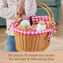 Wooden Pretend Play Picnic Basket with 31 Piece Food Set for Kids