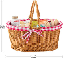 Wooden Pretend Play Picnic Basket with 31 Piece Food Set for Kids
