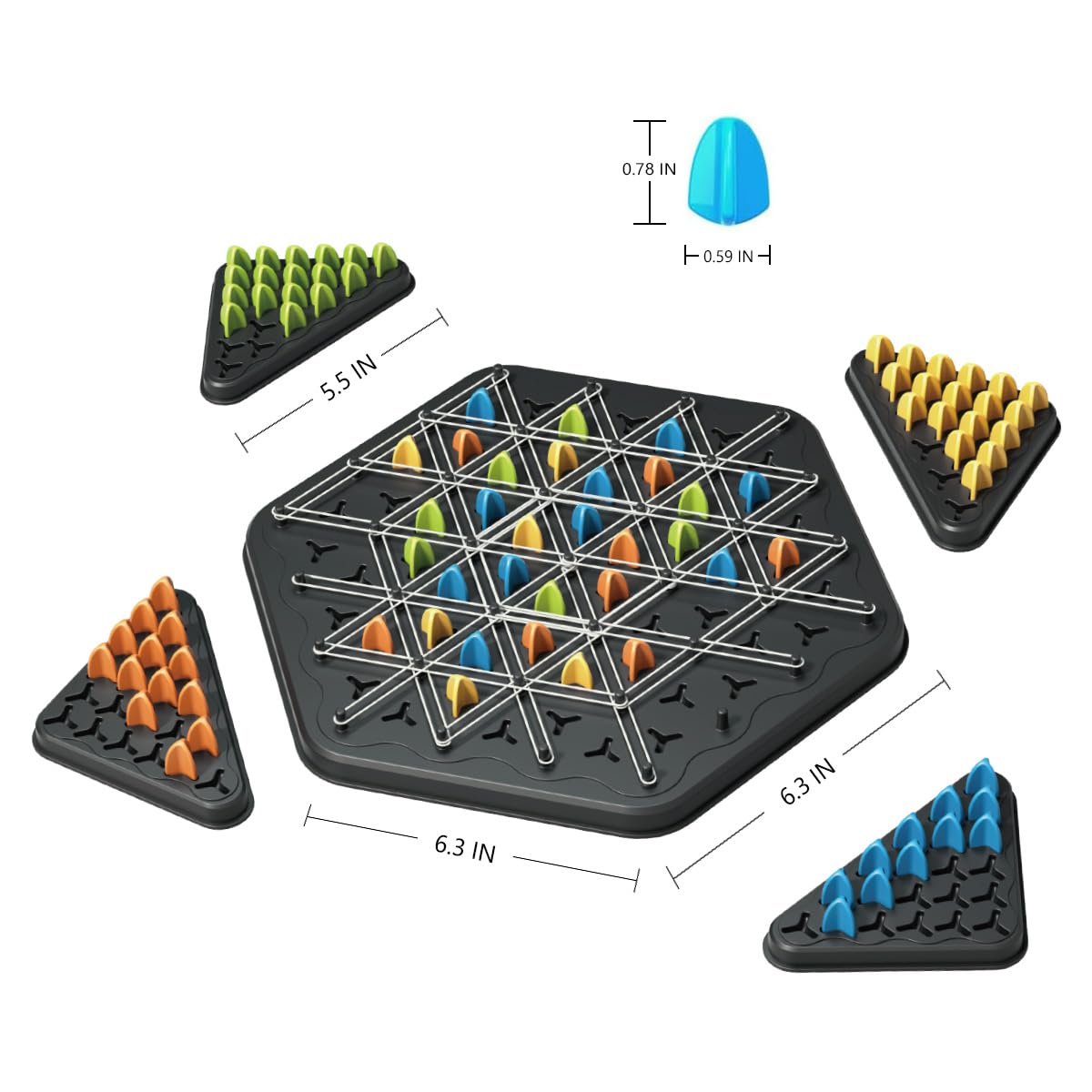 Chain Triangle Chess Geometric Board Game for Family and 2 to 4 Players