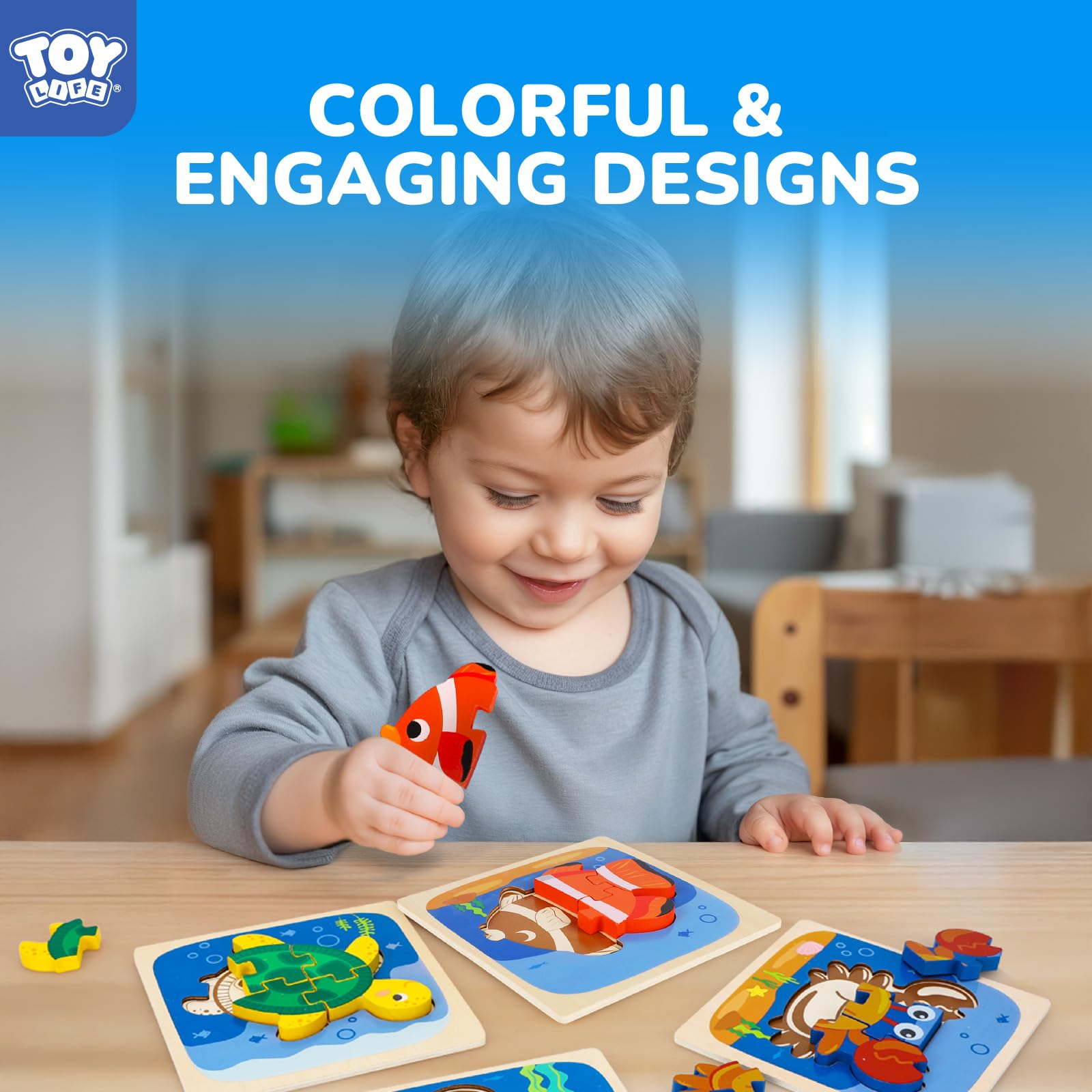 Wooden Sea Animal Puzzles for Toddlers Montessori Learning Toy