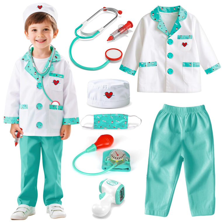 Kids Doctor Costume 8 Piece Dress Up Play Set with Stethoscope