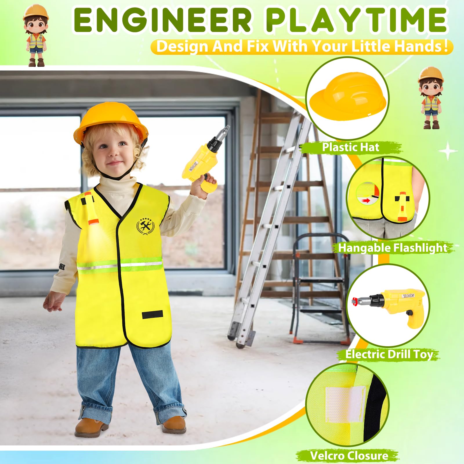 Kids 4 in 1 Career Dress Up Costumes for Pretend Play