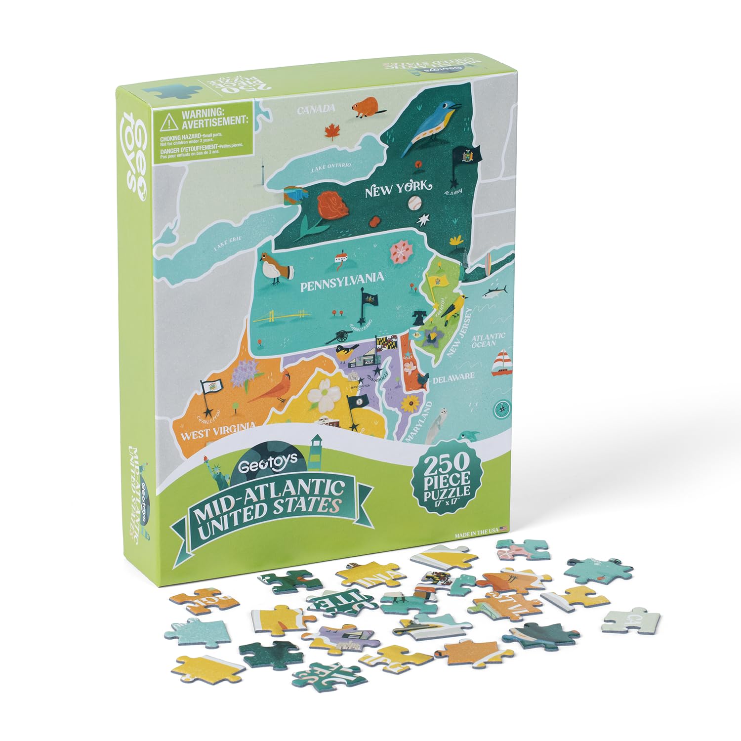250 Piece United States Geography Jigsaw Puzzle with Landmarks and Flags