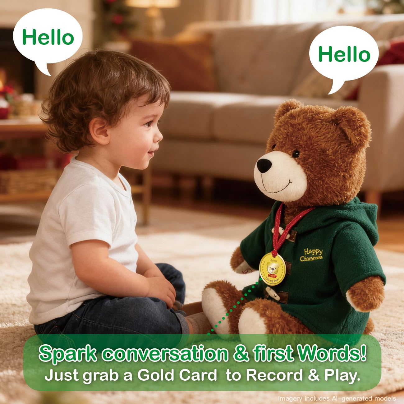 Talking Teddy Bear Plush 4 Language Word Learning Toy with Cards