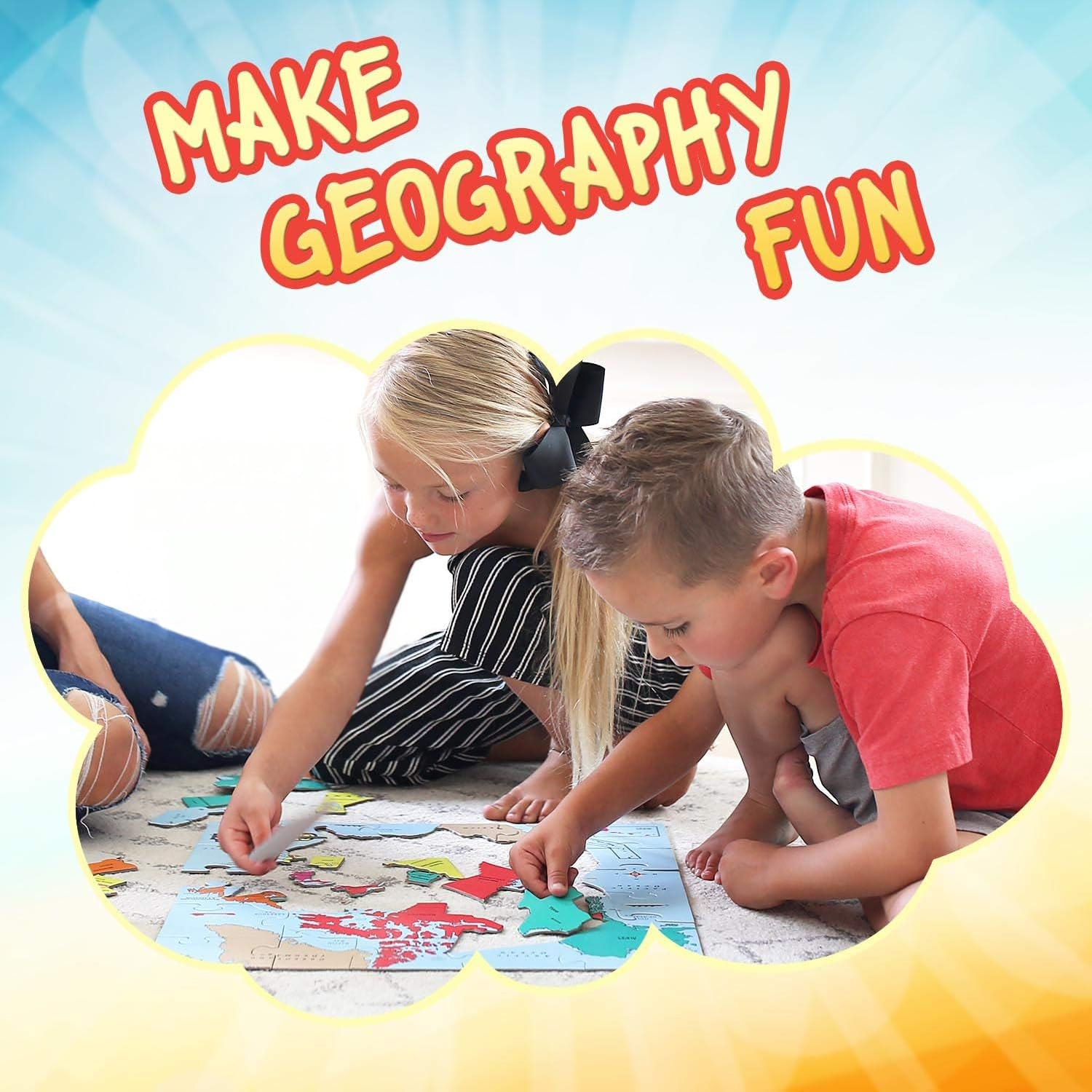 Jumbo Educational Geography Jigsaw Puzzle for Kids Made in USA
