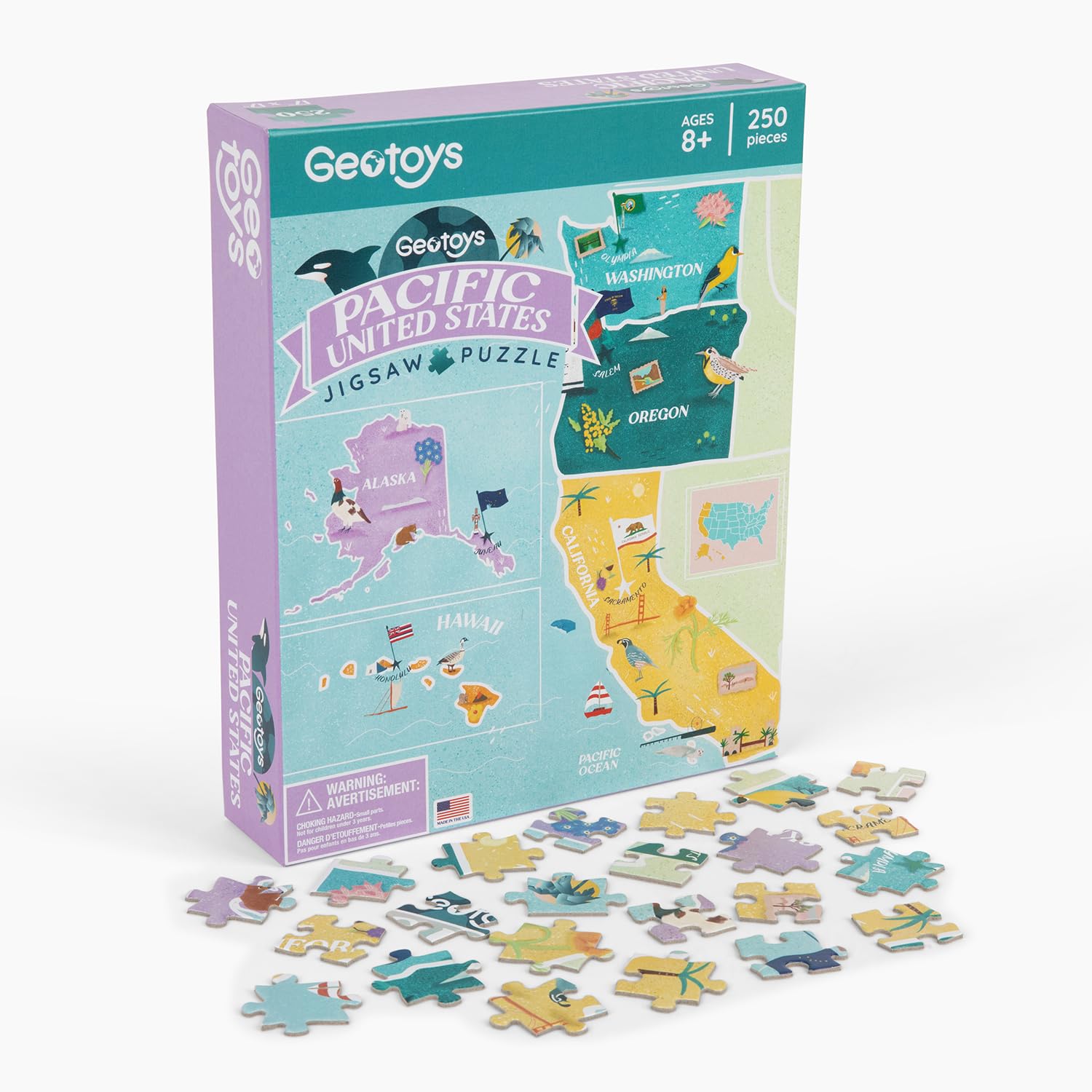 250 Piece United States Geography Jigsaw Puzzle with Landmarks and Flags