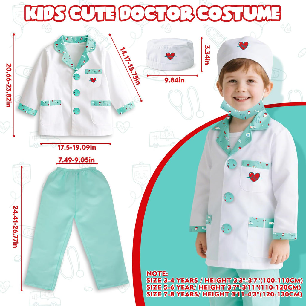 Kids Doctor Costume 8 Piece Dress Up Play Set with Stethoscope