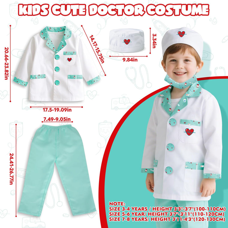 Kids Doctor Costume 8 Piece Dress Up Play Set with Stethoscope