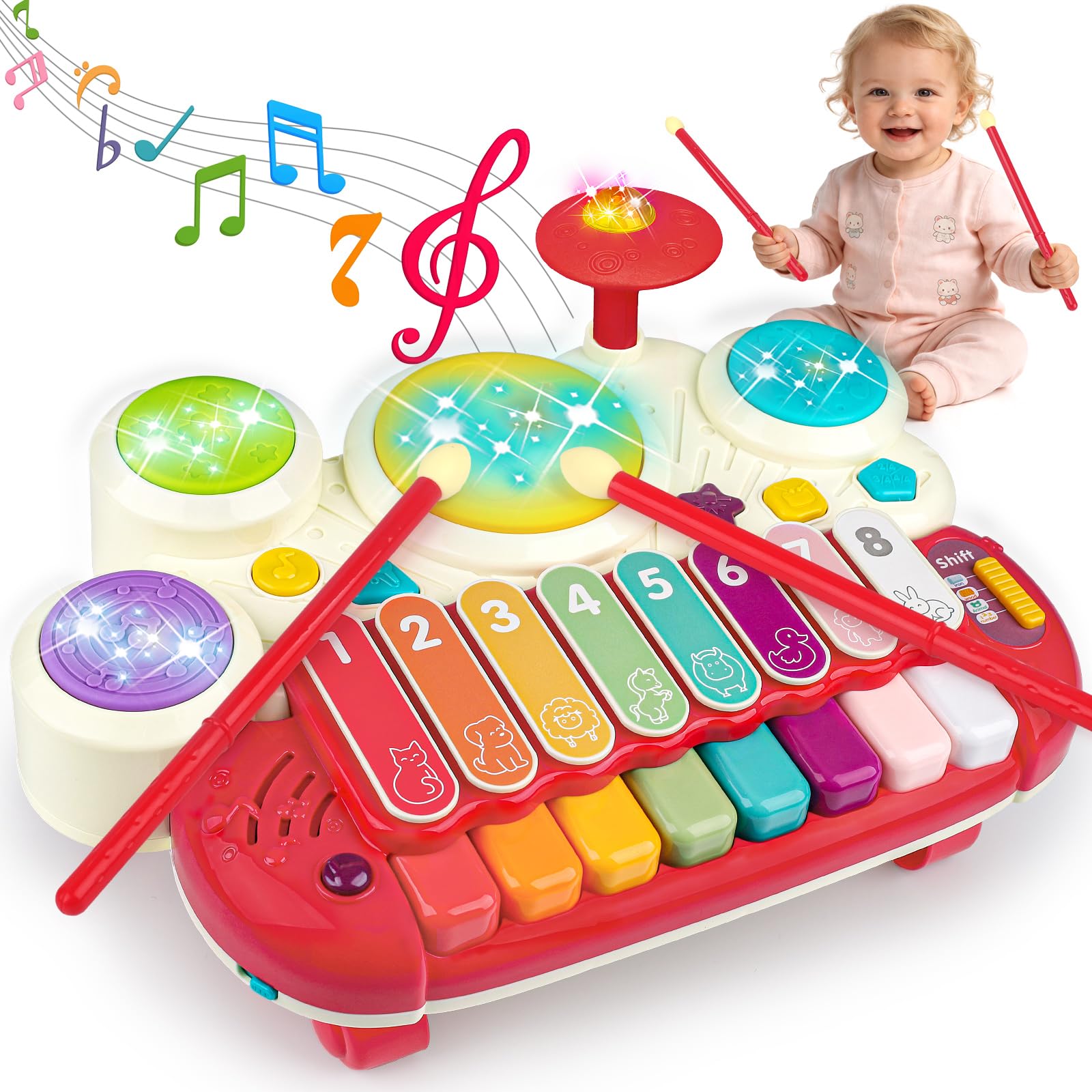 3 in 1 Piano Xylophone and Drum Musical Toy for Toddlers