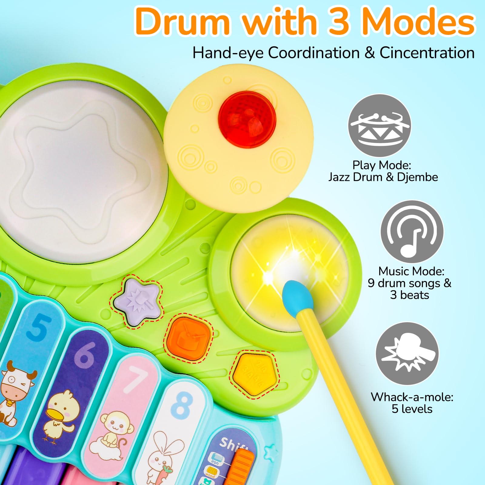 3 in 1 Piano Xylophone and Drum Musical Toy for Toddlers