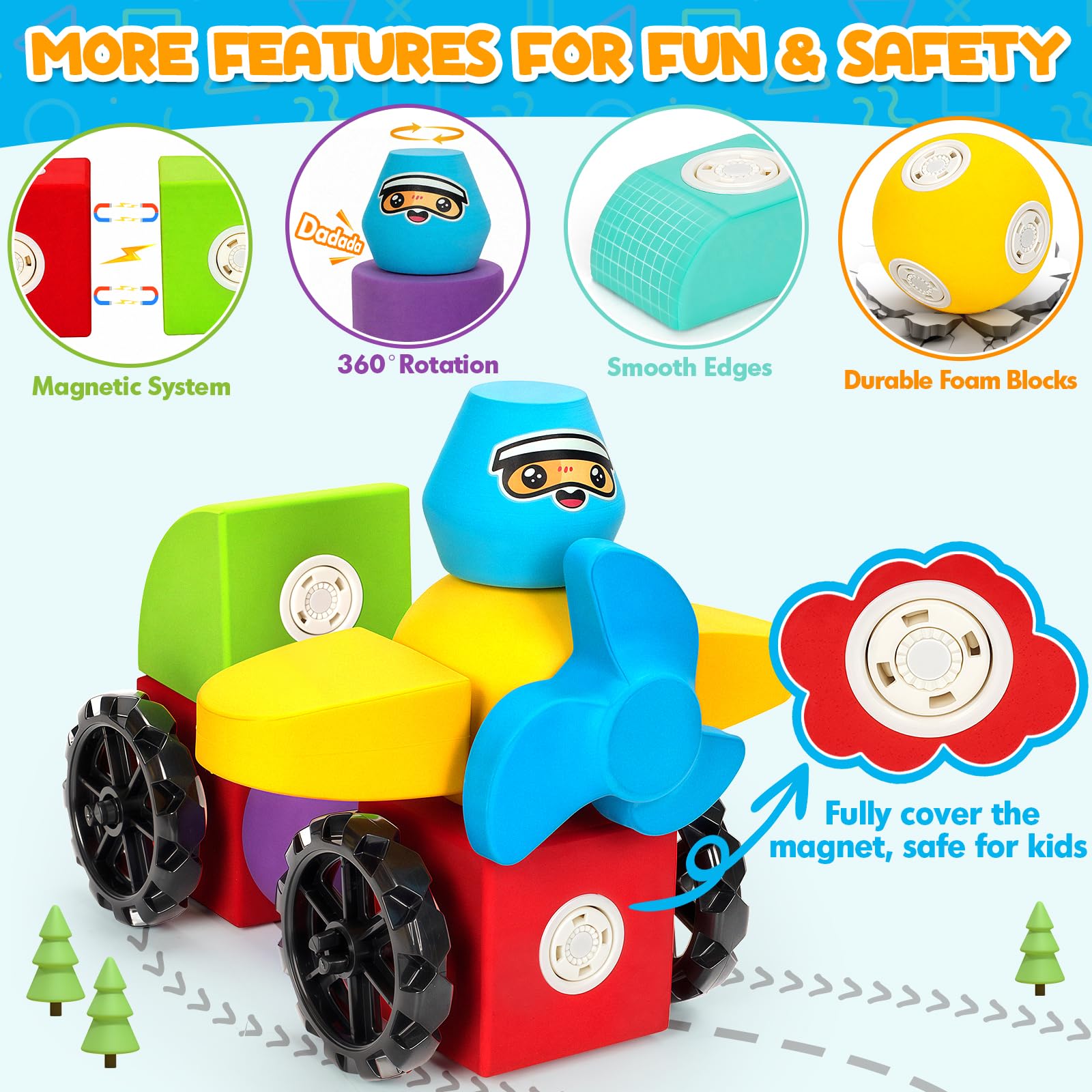 Magnetic Foam Building Blocks STEM Montessori Bath Toys for Toddlers