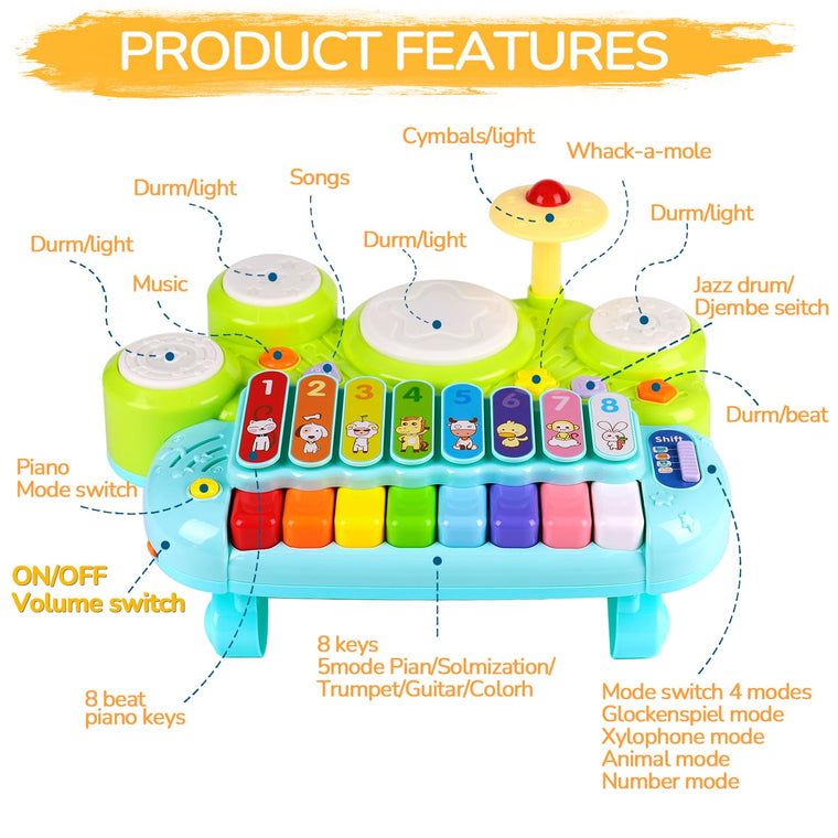 3 in 1 Piano Xylophone and Drum Musical Toy for Toddlers