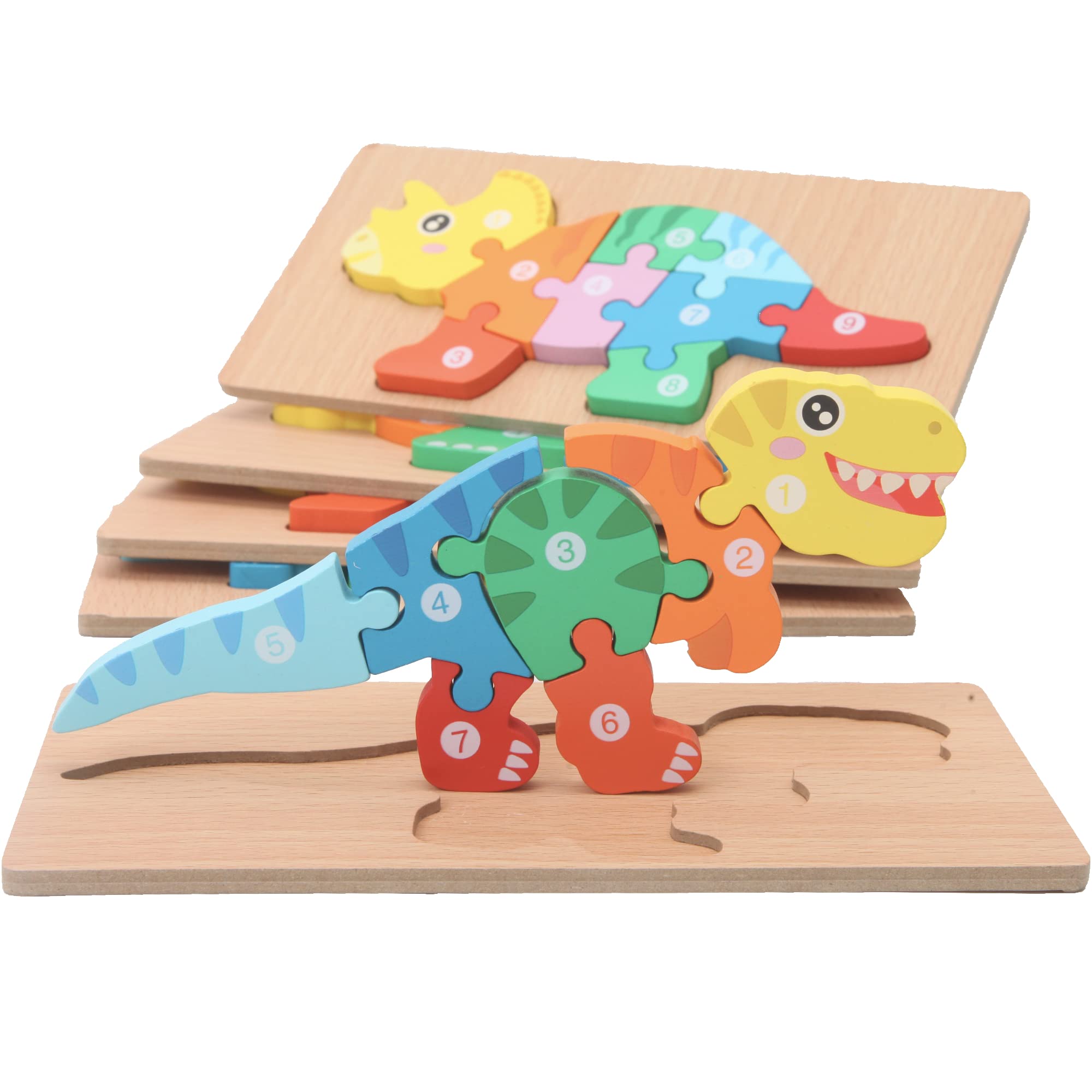 5 Pack Wooden Dinosaur Puzzles for Toddler Montessori Learning