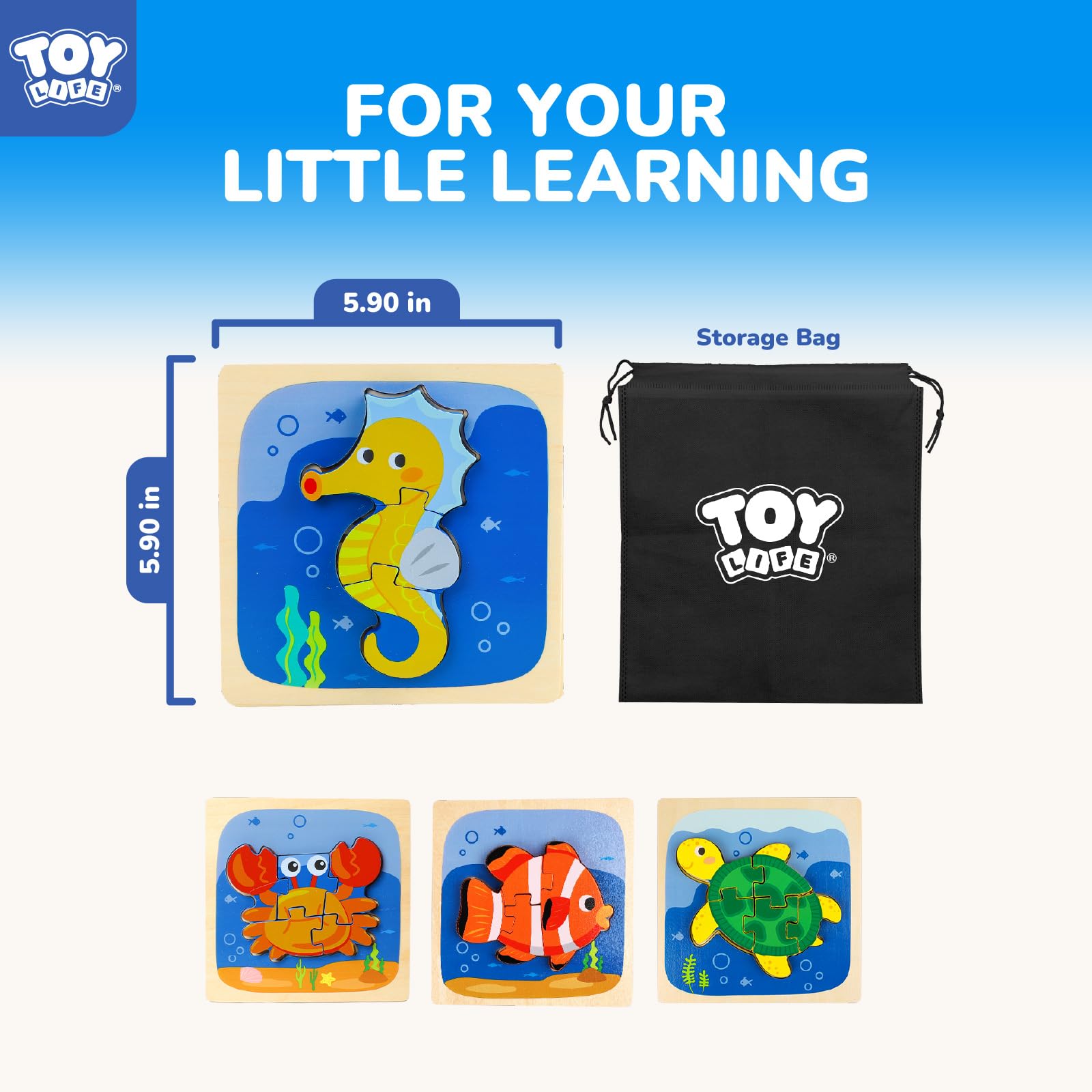 Wooden Sea Animal Puzzles for Toddlers Montessori Learning Toy