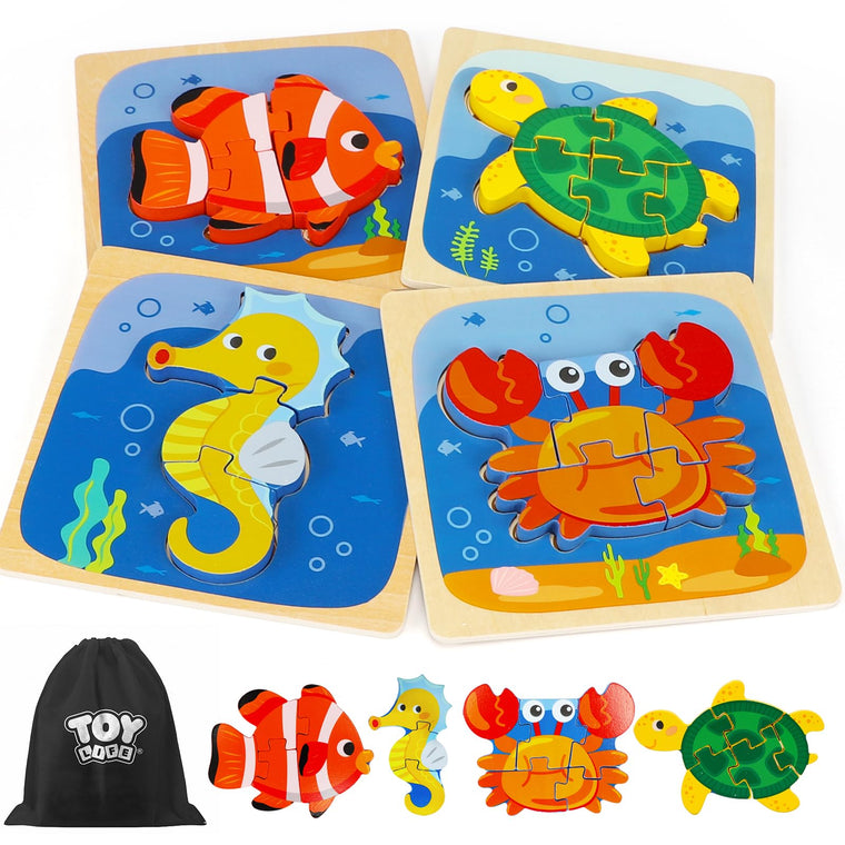 Wooden Sea Animal Puzzles for Toddlers Montessori Learning Toy