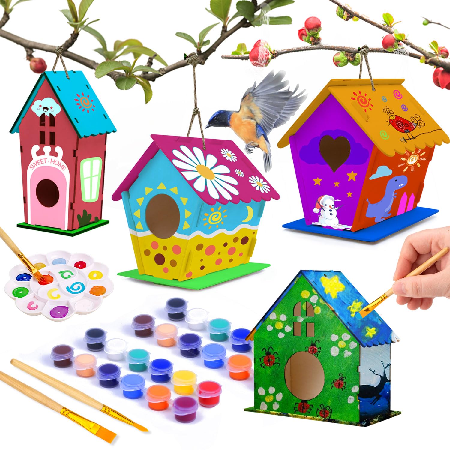 Build and Paint Wooden Birdhouse Craft Kit for Kids with Paints