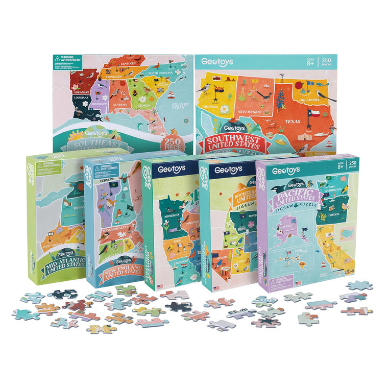 250 Piece United States Geography Jigsaw Puzzle with Landmarks and Flags