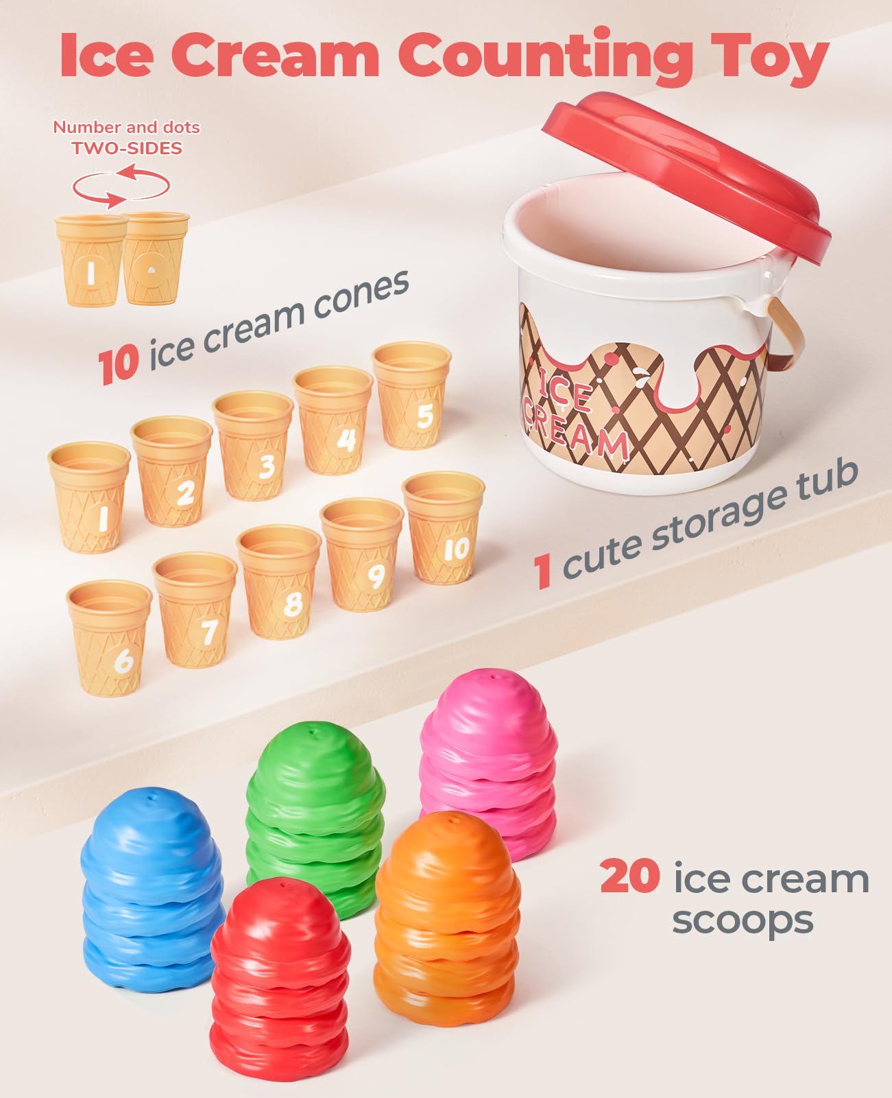 Ice Cream Counting and Color Sorting Set for Preschool Learning