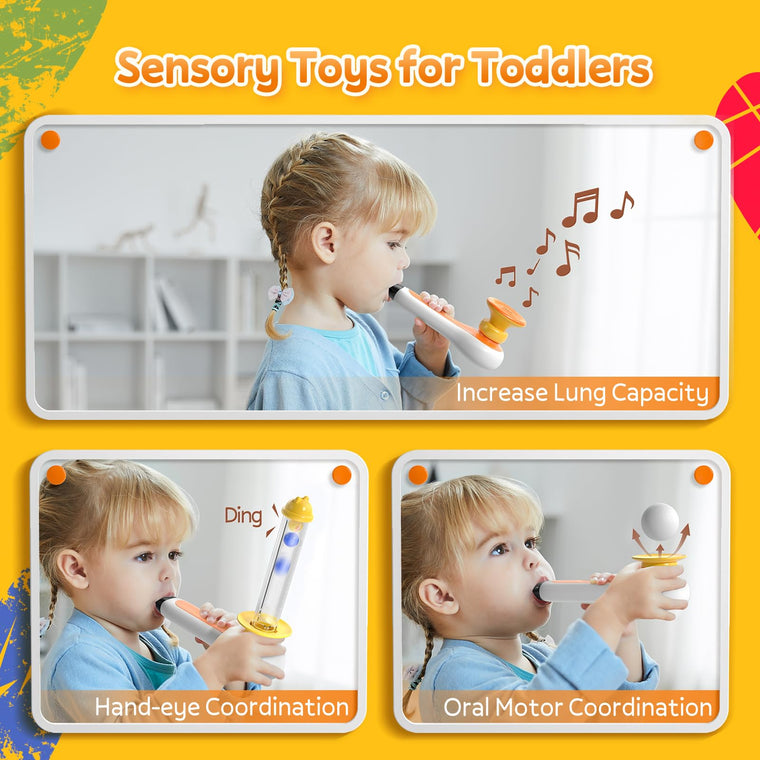 3 in 1 Sensory Activity Toy with Whistle Bell Tube and Ball Blowing