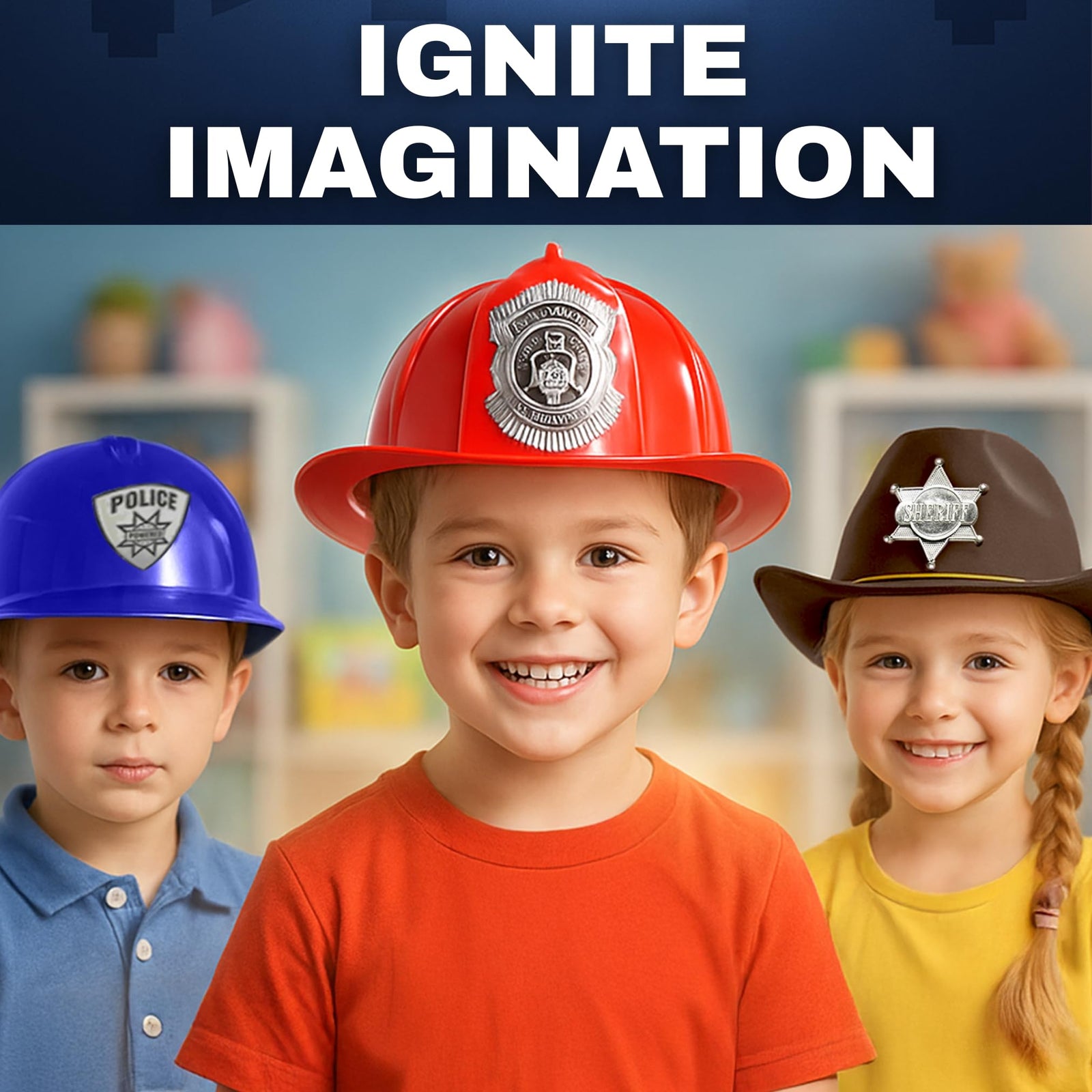 Kids Career Role Play Hats and Helmets 6 Pack Dress Up Set