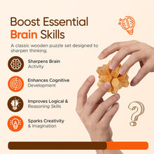 Wooden 3D Brain Teaser Logic Puzzle Set for Adults Teens and Kids