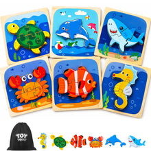 Wooden Sea Animal Puzzles for Toddlers Montessori Learning Toy