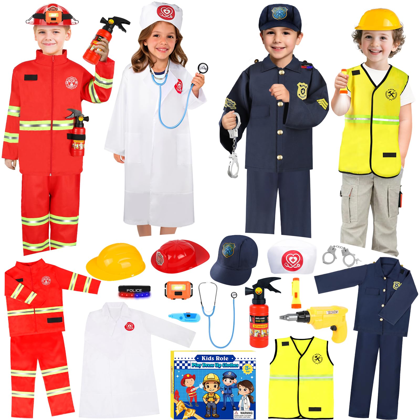 Kids 4 in 1 Career Dress Up Costumes for Pretend Play