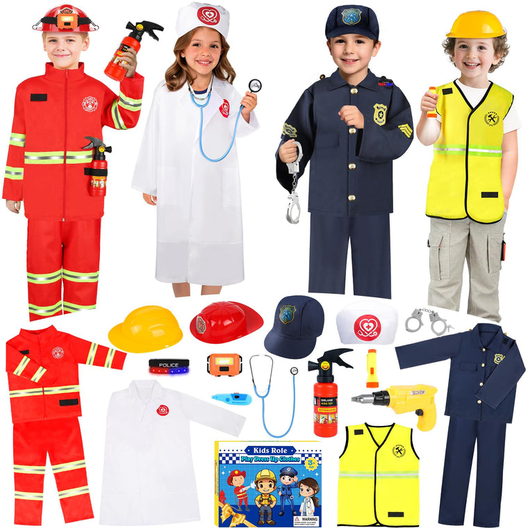 Kids 4 in 1 Career Dress Up Costumes for Pretend Play