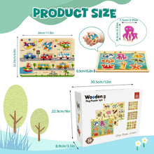 6 Pack Wooden Peg Puzzles for Alphabet Number Animal and Shape Learning