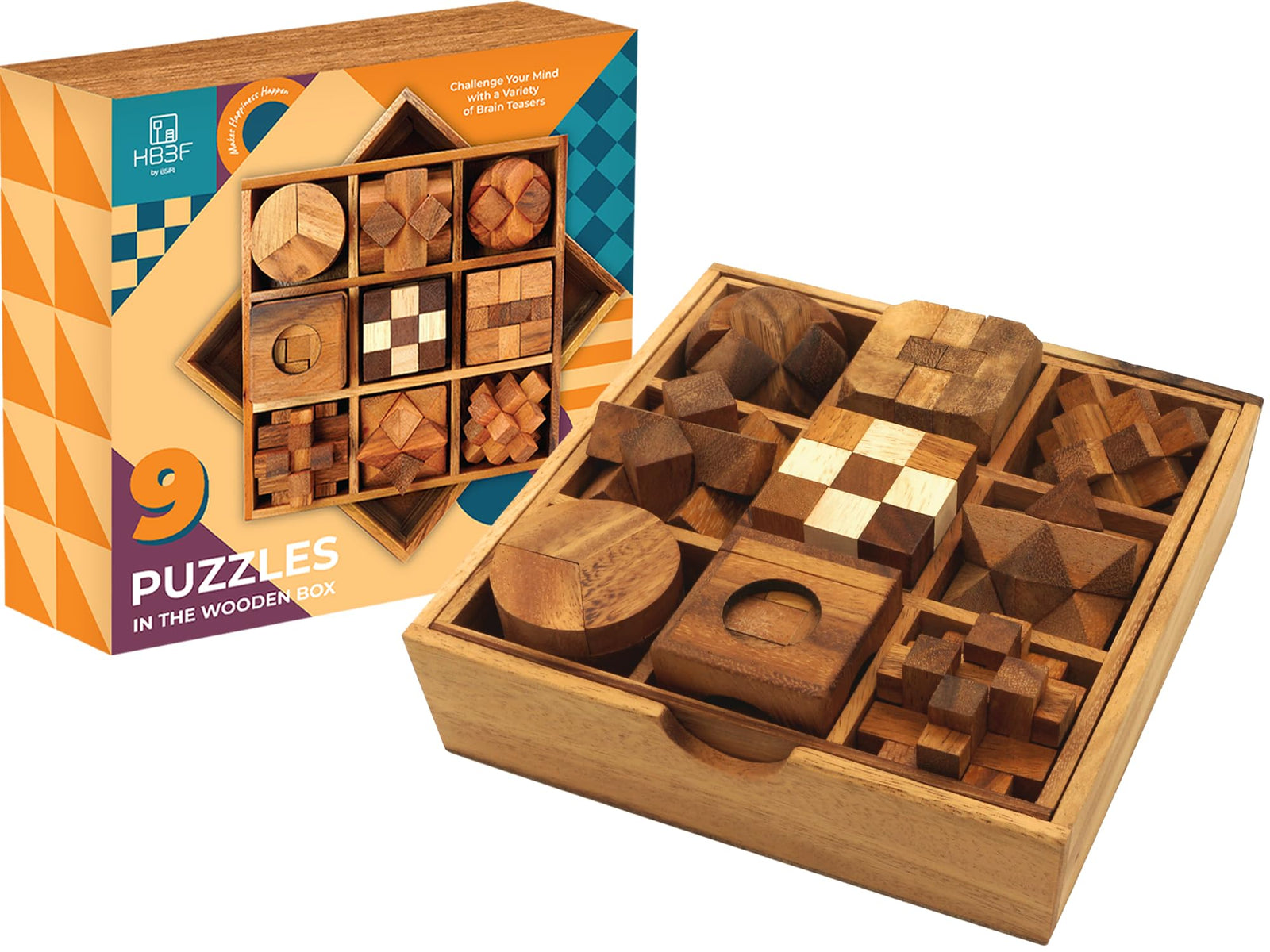 Hard Wooden Brain Teaser Puzzle Box Set for Teens Adults and Kids