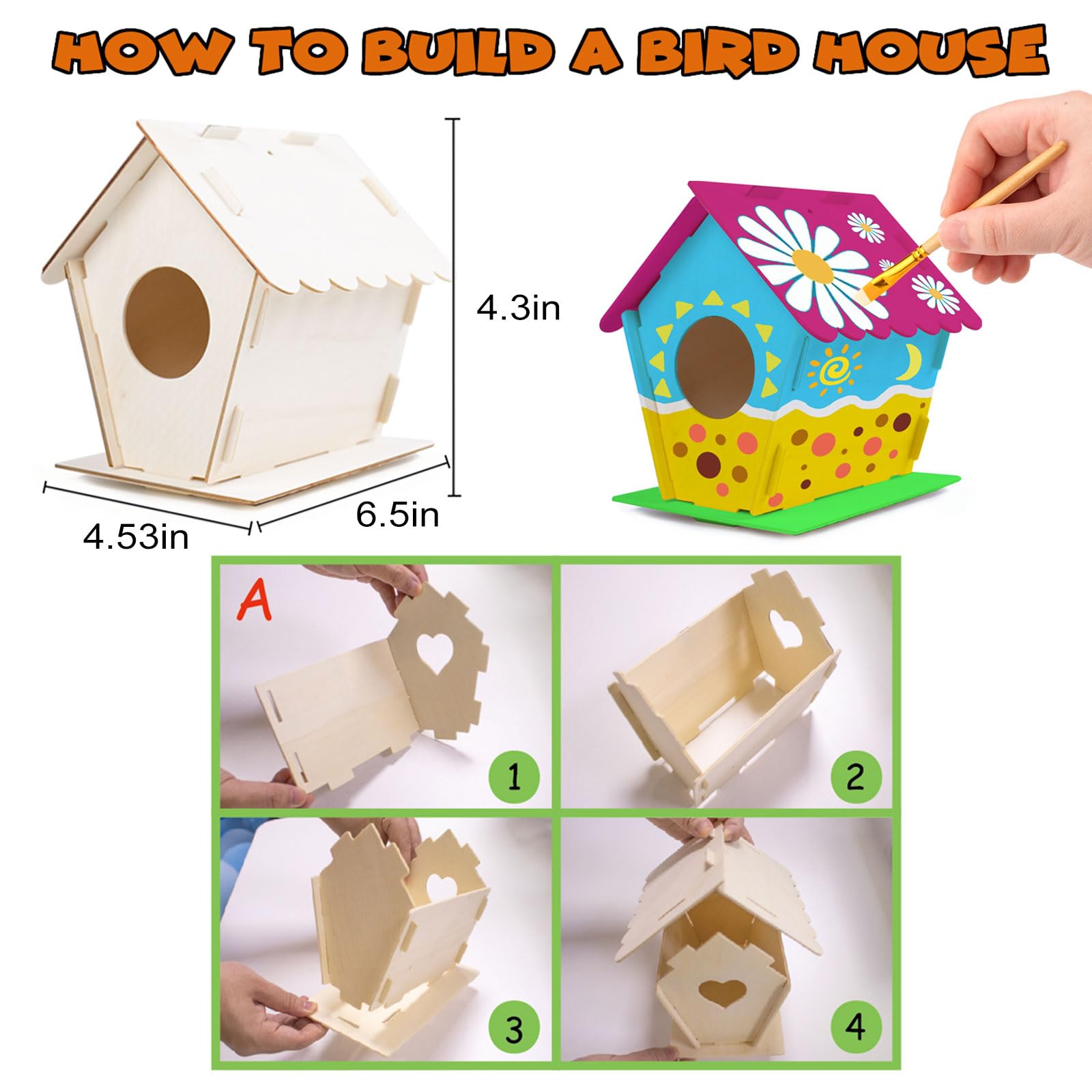 Build and Paint Wooden Birdhouse Craft Kit for Kids with Paints