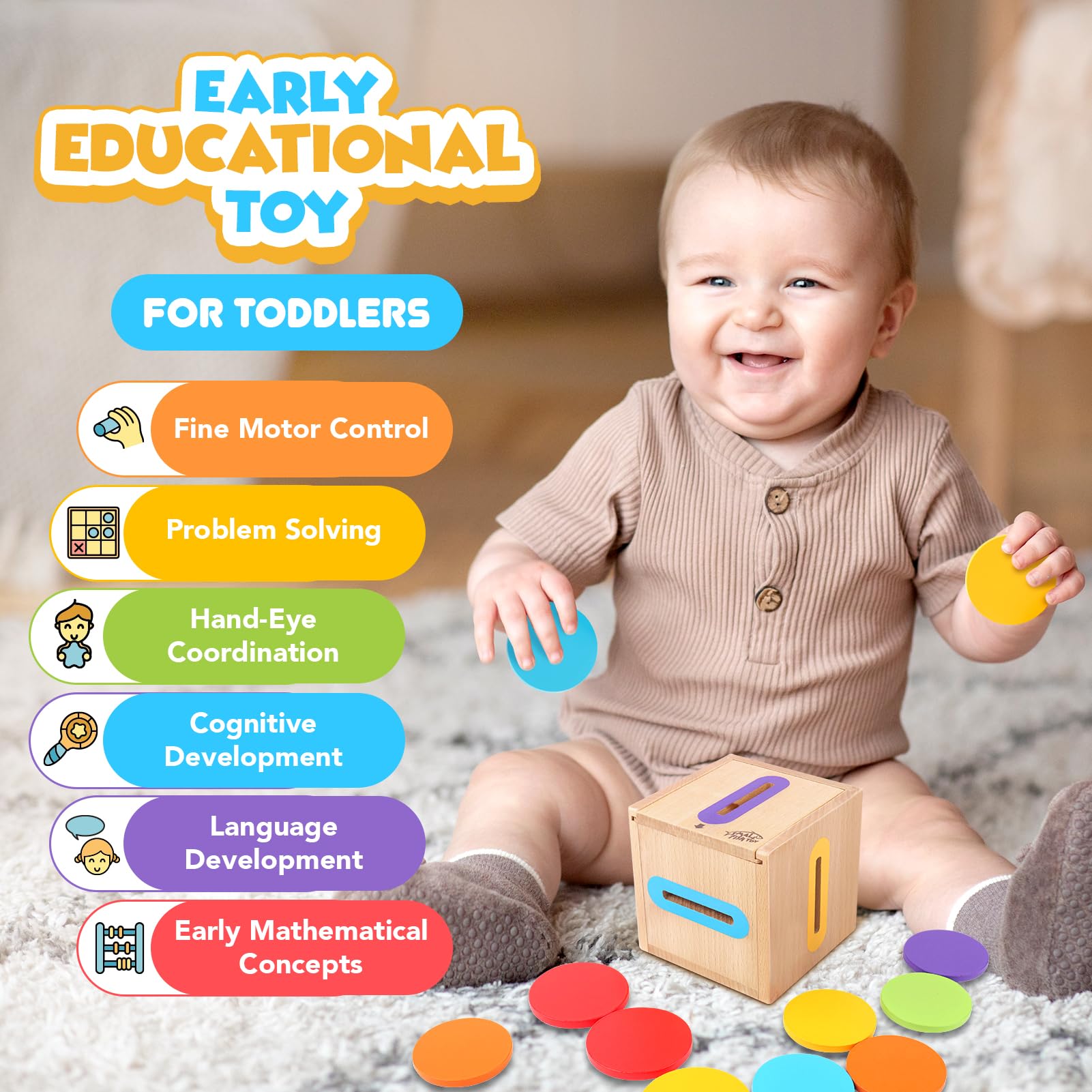 Montessori Wooden Color Sorting Toy for Toddler Fine Motor Learning