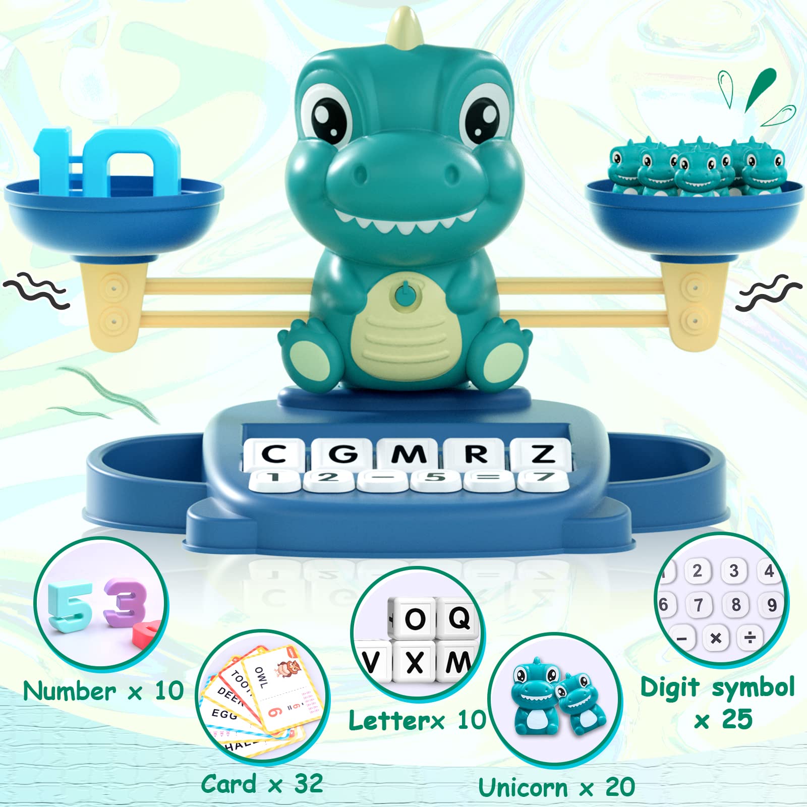 Dinosaur Math Balance and Letter Matching Toy for Early Learning
