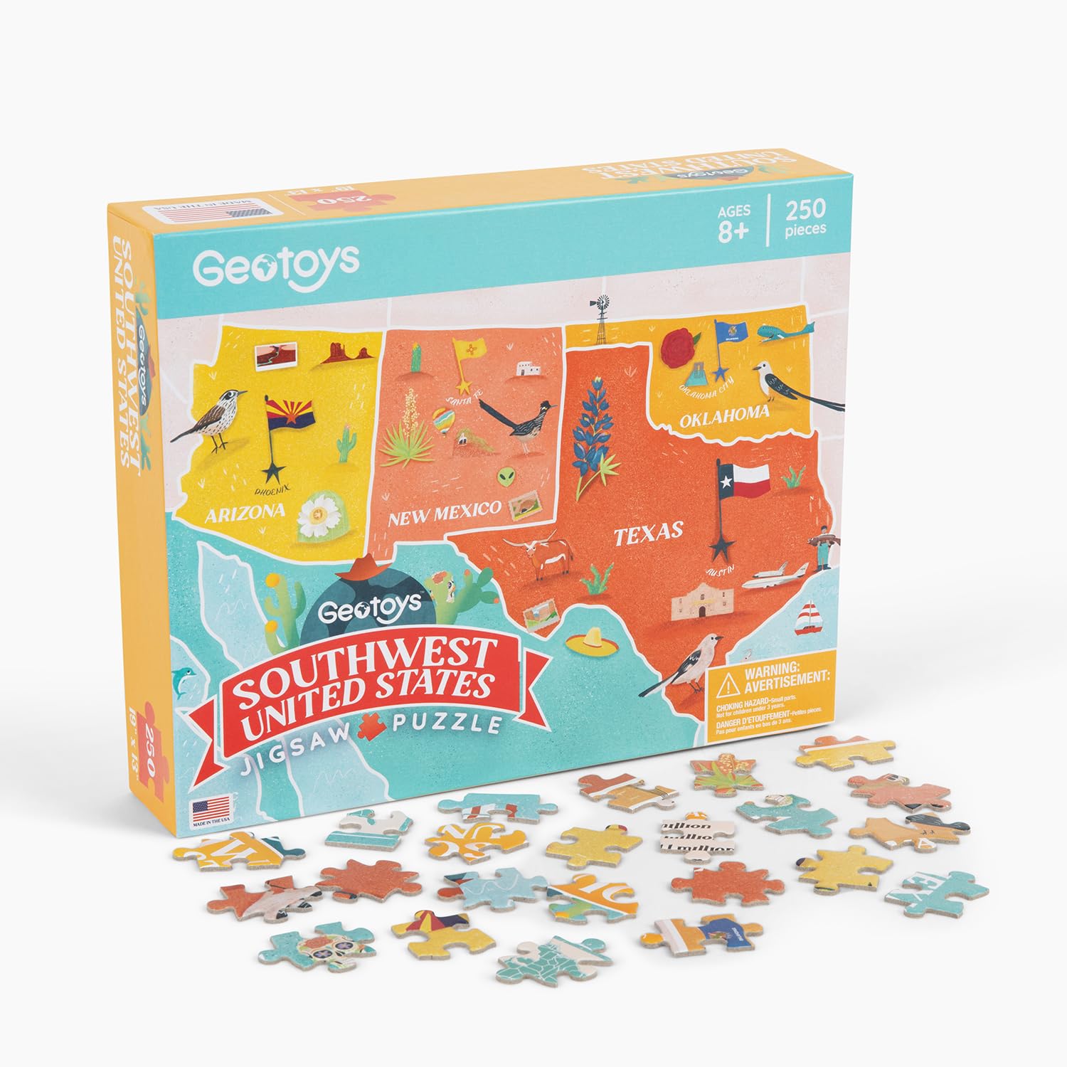 250 Piece United States Geography Jigsaw Puzzle with Landmarks and Flags
