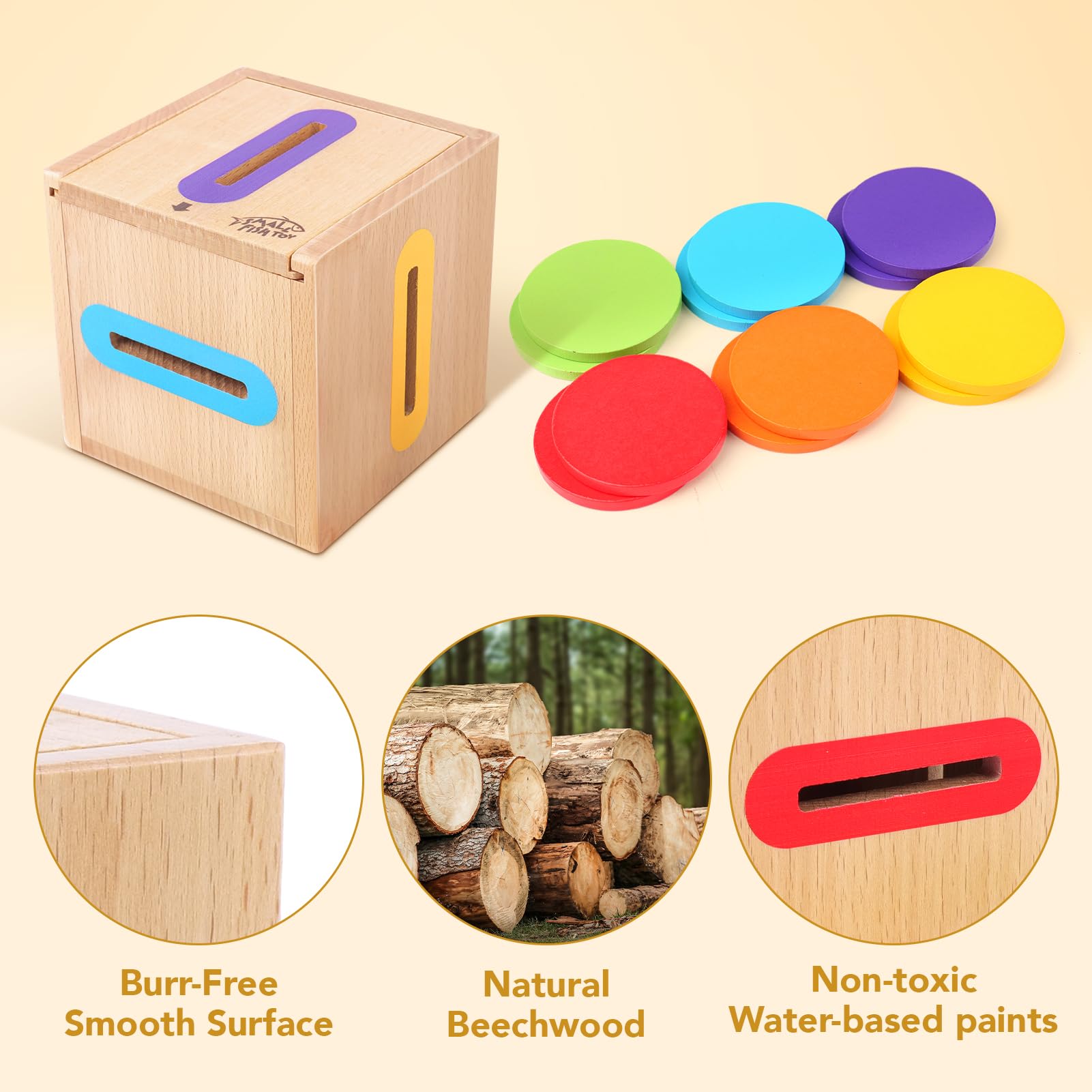 Montessori Wooden Color Sorting Toy for Toddler Fine Motor Learning