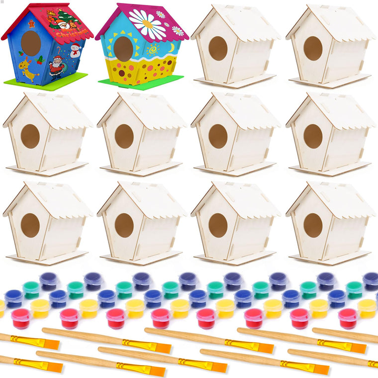 Build and Paint Wooden Birdhouse Craft Kit for Kids with Paints