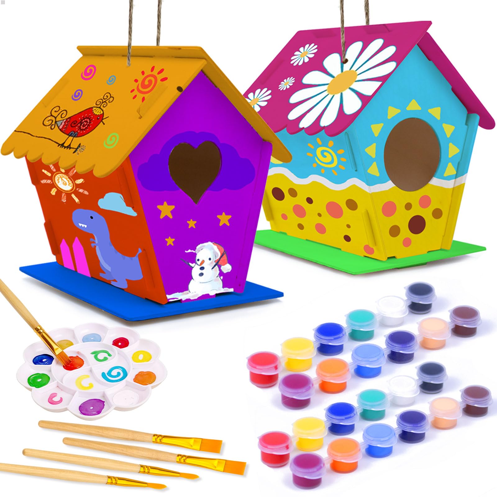 Build and Paint Wooden Birdhouse Craft Kit for Kids with Paints