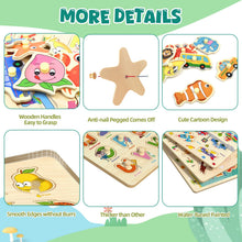 6 Pack Wooden Peg Puzzles for Alphabet Number Animal and Shape Learning