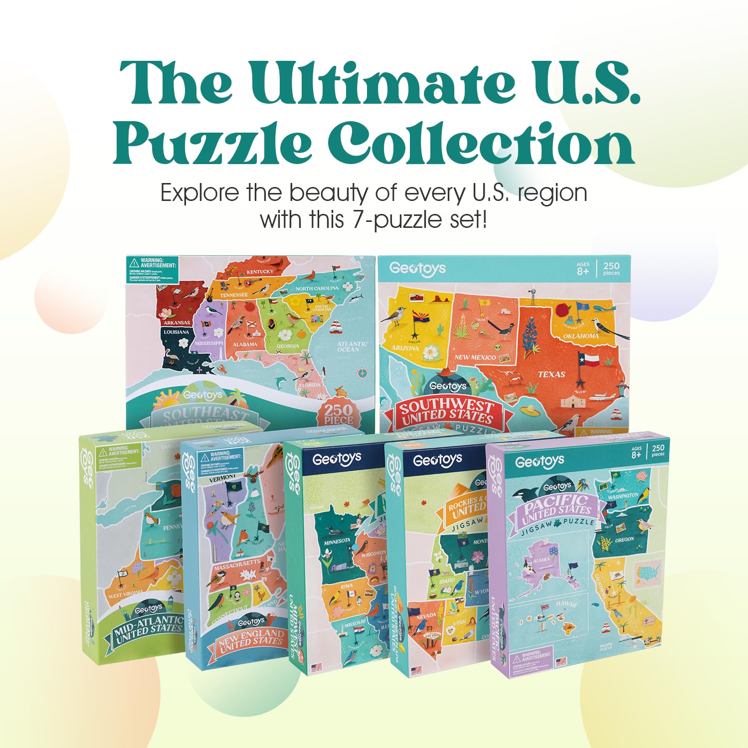 250 Piece United States Geography Jigsaw Puzzle with Landmarks and Flags