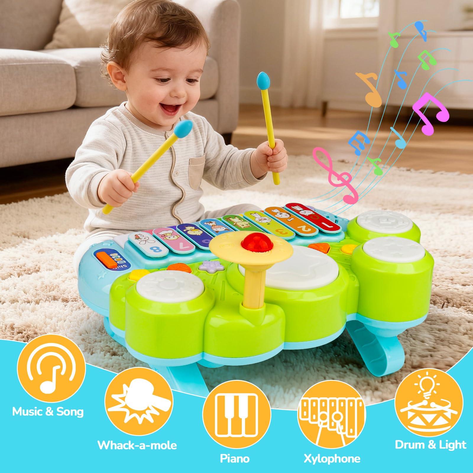 3 in 1 Piano Xylophone and Drum Musical Toy for Toddlers