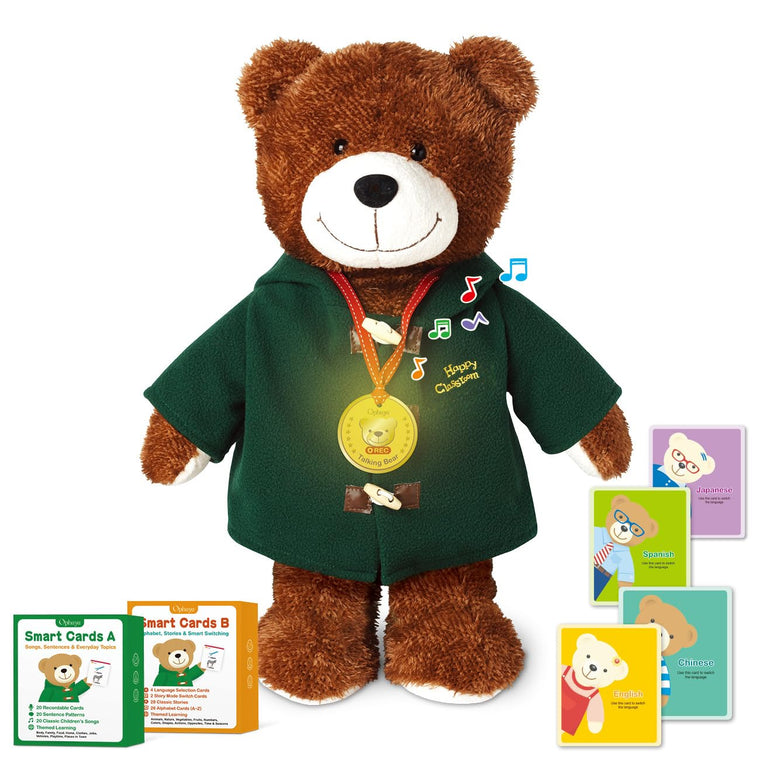 Talking Teddy Bear Plush 4 Language Word Learning Toy with Cards