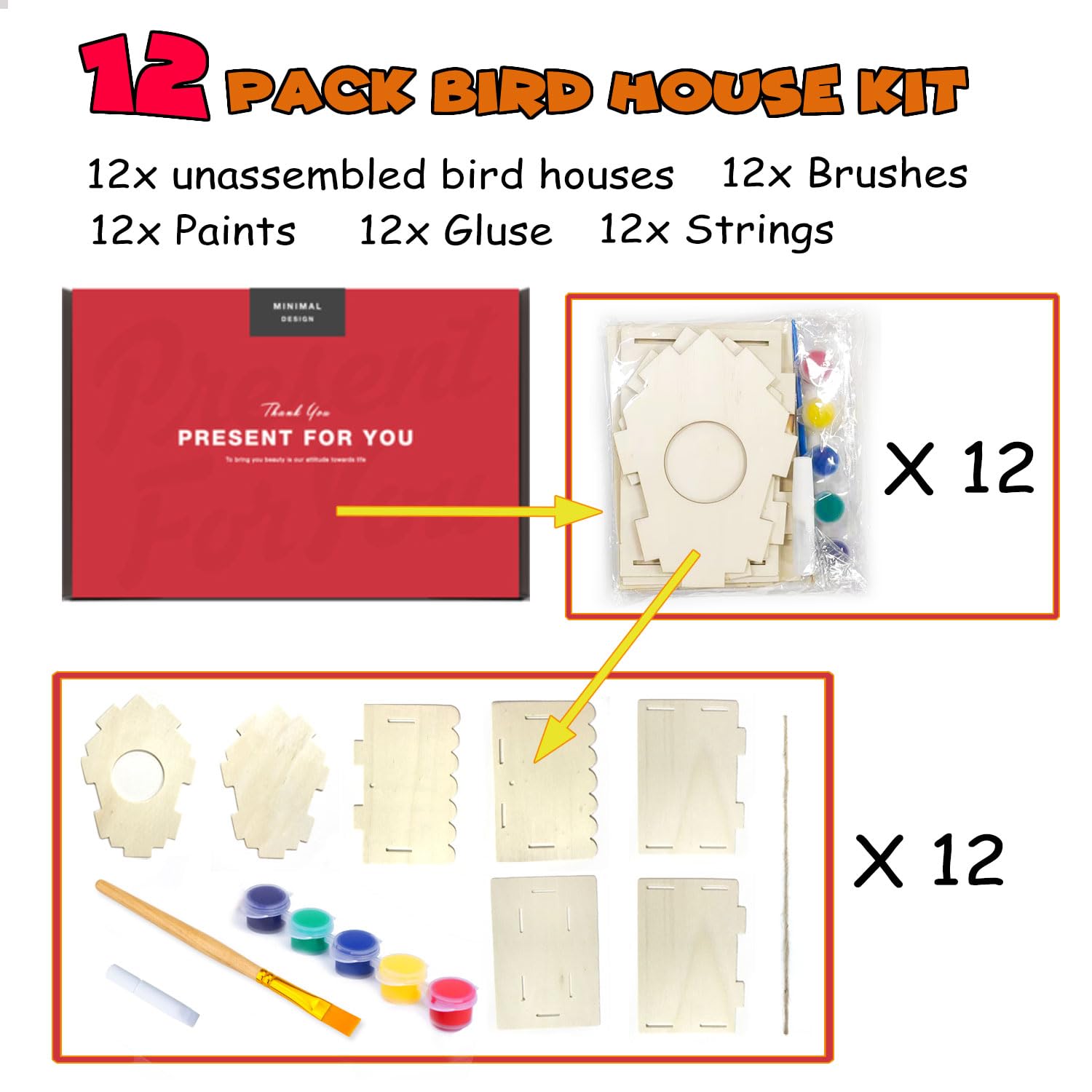 Build and Paint Wooden Birdhouse Craft Kit for Kids with Paints