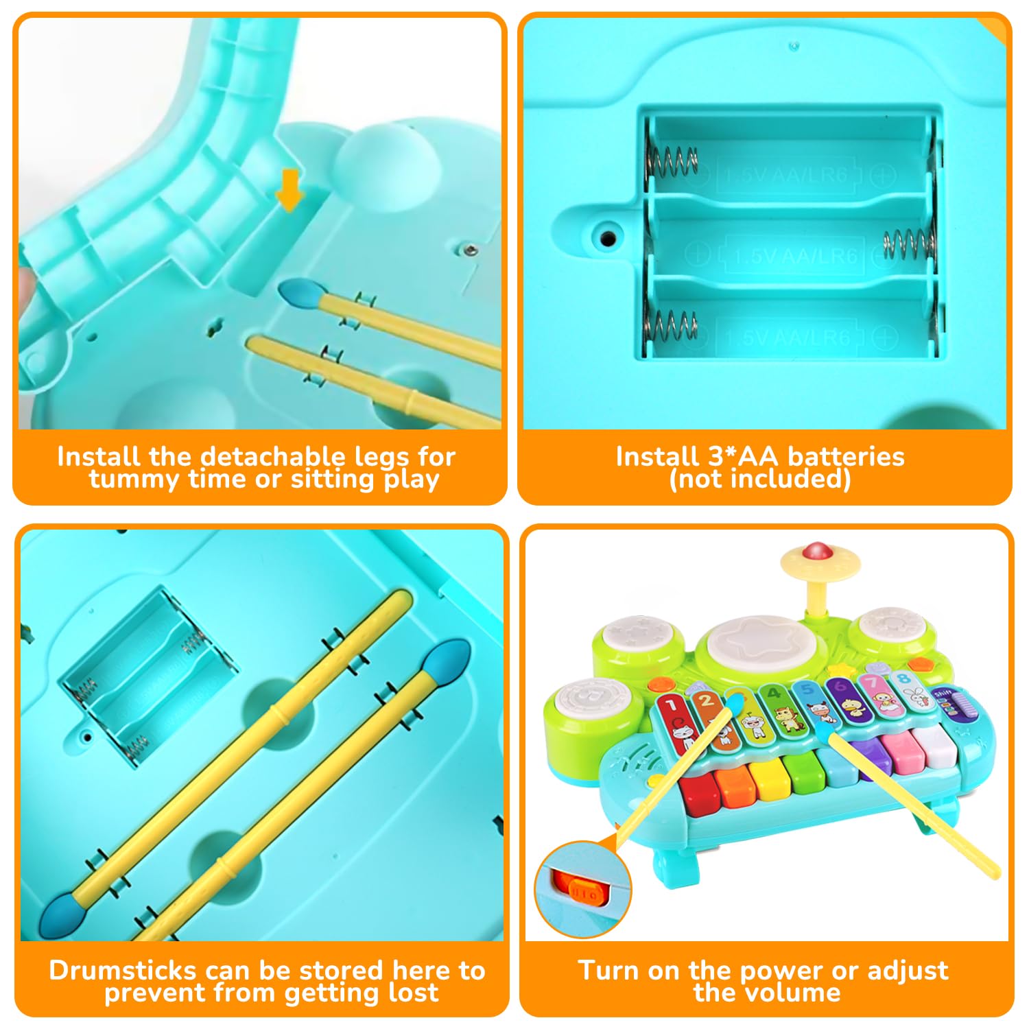 3 in 1 Piano Xylophone and Drum Musical Toy for Toddlers