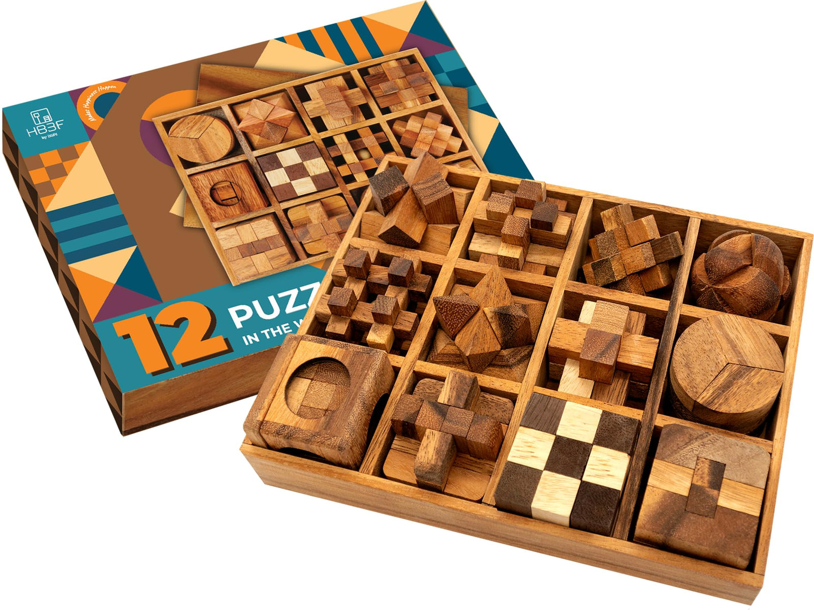Hard Wooden Brain Teaser Puzzle Box Set for Teens Adults and Kids