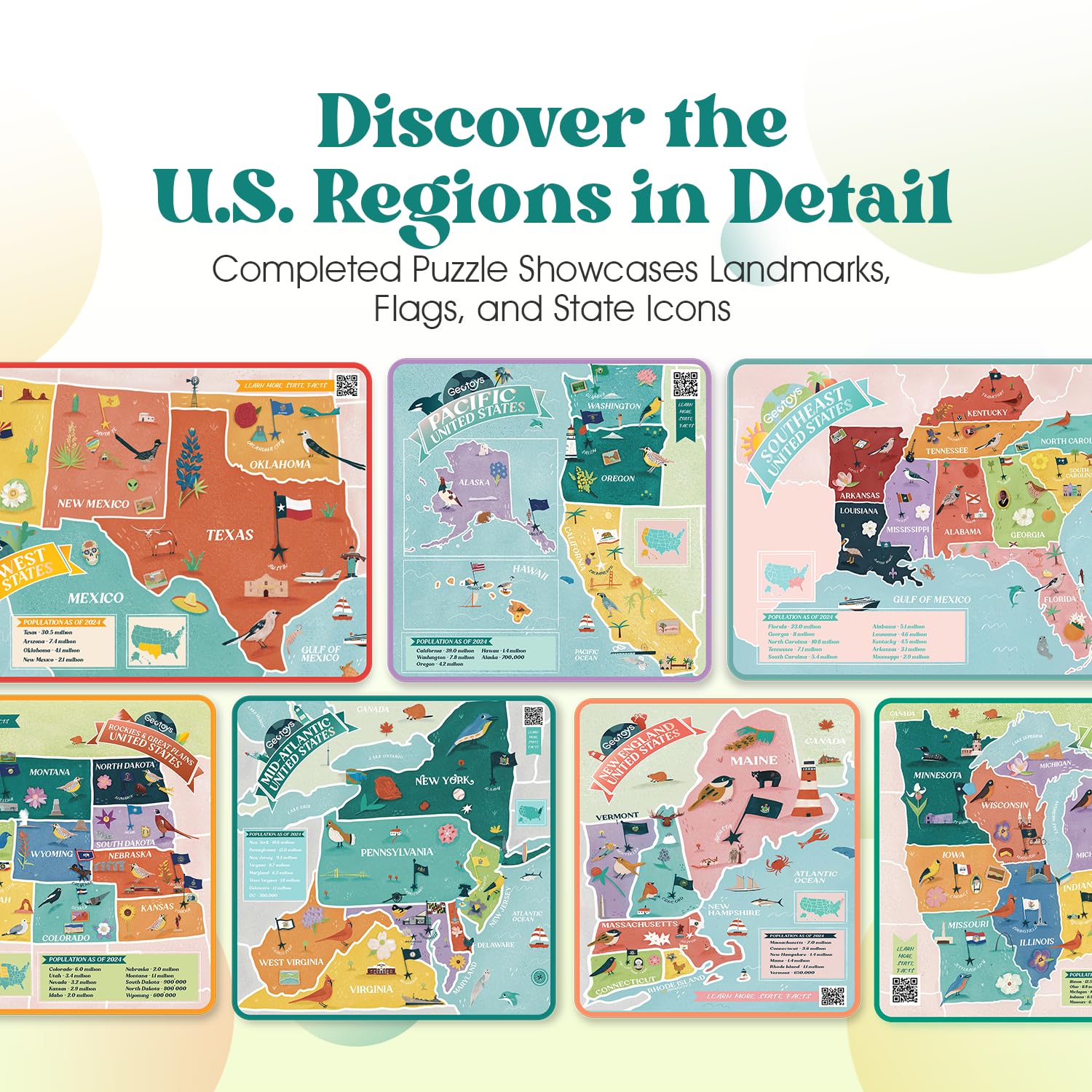250 Piece United States Geography Jigsaw Puzzle with Landmarks and Flags
