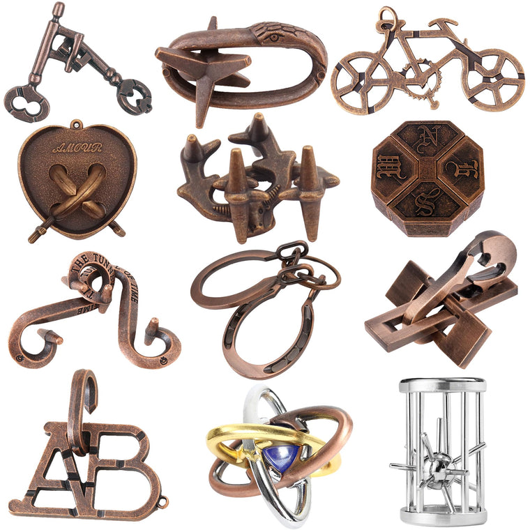 12 Piece 3D Metal Brain Teaser Puzzle Set for Teens and Adults