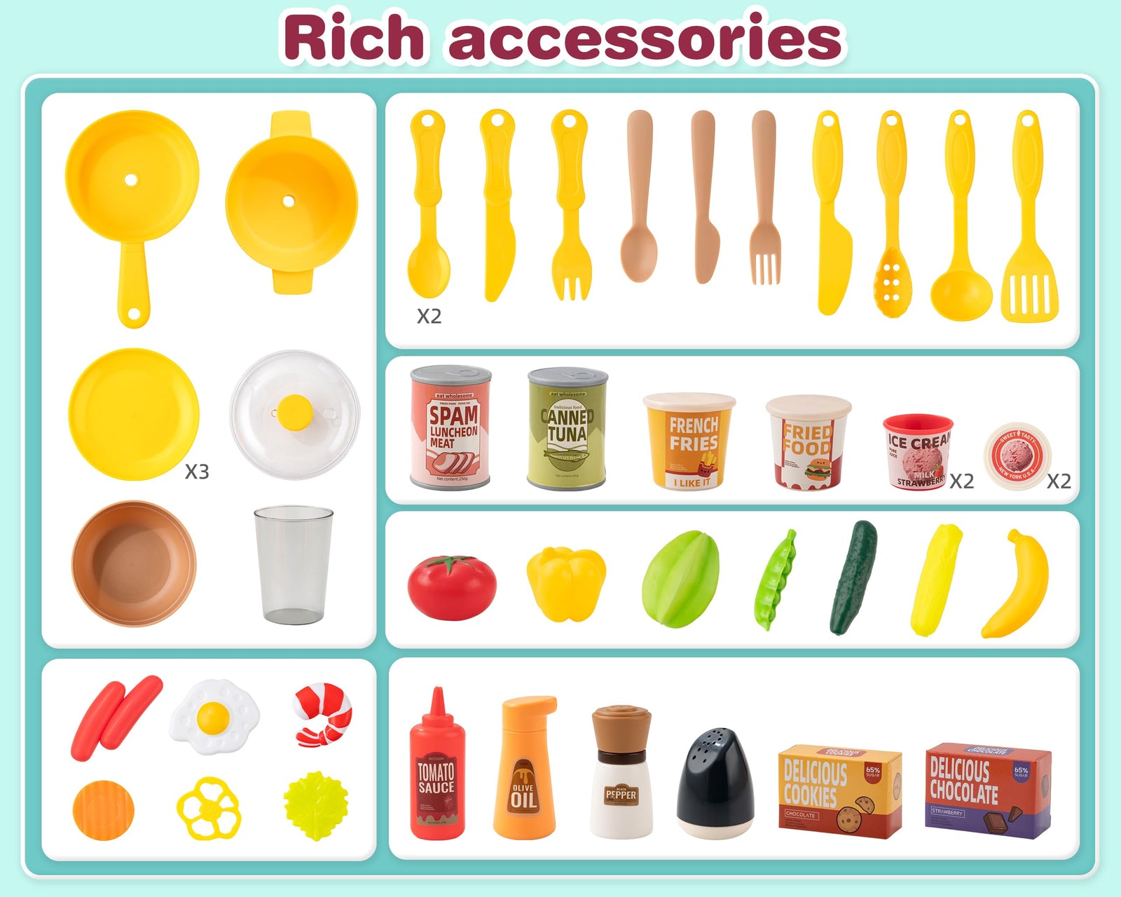 48 Piece Kitchen Playset for Kids Pretend Cooking Toy