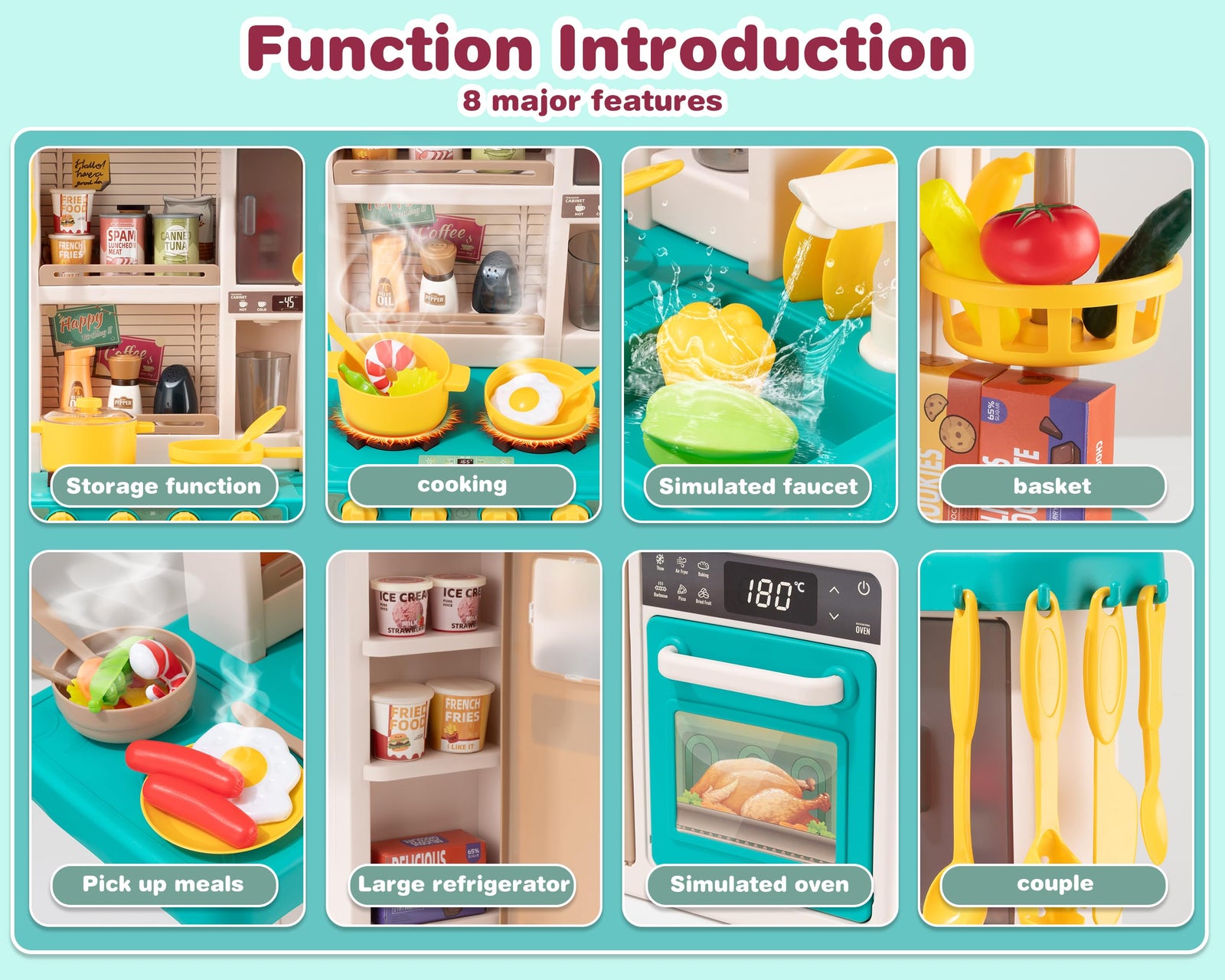 48 Piece Kitchen Playset for Kids Pretend Cooking Toy