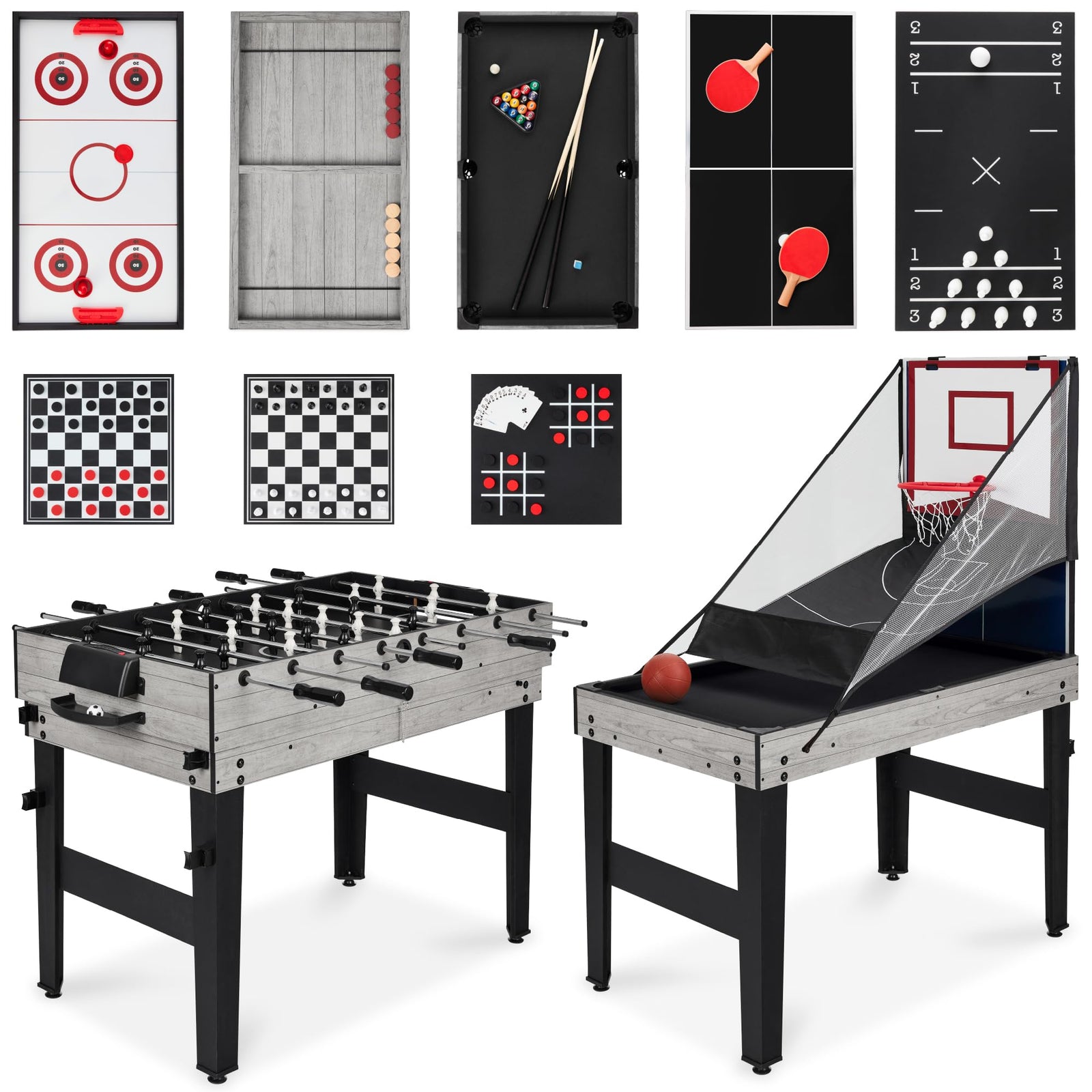 Combo Game Table Set with Ping Pong Foosball Air Hockey Chess Checkers